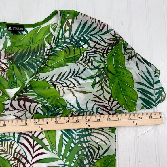 I.N. Studio Tropical Print Sheer Green Short Sleeves Layered Women's Size XL y2k - Picture 5 of 8